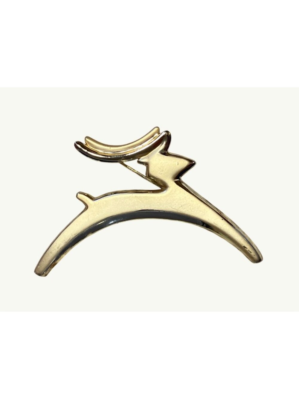 Christmas Reindeer Gold Tone Brooch Pin signed CAJC